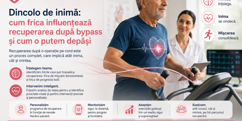 Descoperă de ce mulți pacienți evită mișcarea după o operație de bypass coronarian, ce este kinesiofobia și cum poate fi identificată și depășită pentru o recuperare cardiacă reușită.