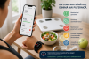  Persoană care urmărește evoluția greutății corporale și a activității fizice prin intermediul unui smartwatch și al unei aplicații de monitorizare.